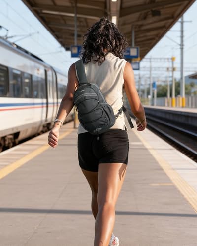 WATERFLY RFID Anti Theft Sling Bag: Small Crossbody Travel Hiking Daypacks - color: B-dark Grey