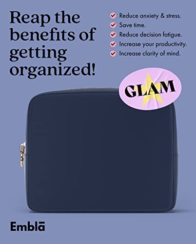 Embla Large Makeup Bag and Waterproof Nylon Travel Toiletry Bag, Large Capacity Cosmetic Zipper Pouch, Navy Blue - color: Navy Blue, size: Large