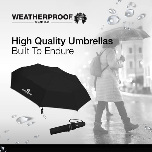 Weatherproof Automatic Rain Umbrella, Compact, Lightweight for Travel, Full 42 Inch Arc, Black
