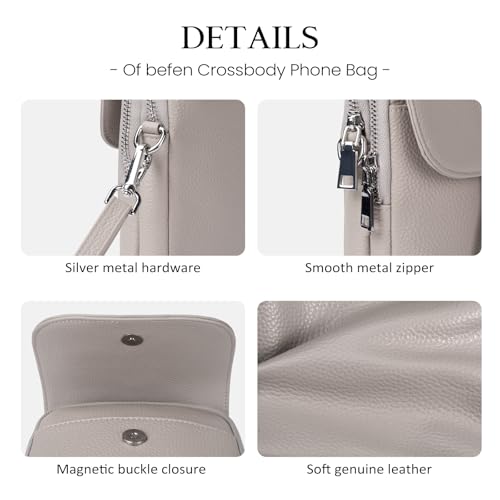 befen Genuine Leather Small Crossbody Bags for Women Cell Phone Purse - color: Beige Grey