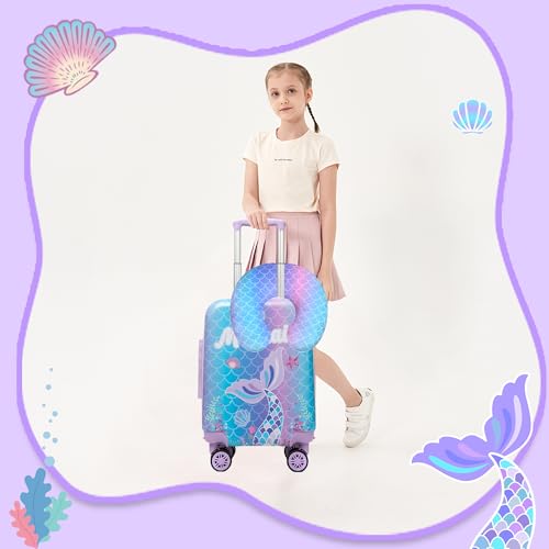 Cute Mermaid Kids Luggage Set 2 piece Kids Suitcase with Spinner Wheels 16" Childrens Luggage for Girls With Wheels Hard Shell Luggage Sets Airline Approved - color: 1007