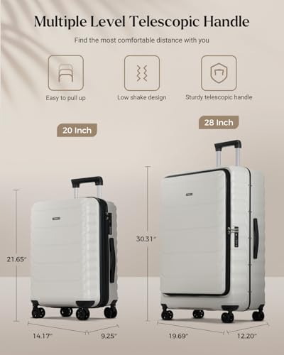 CENSIEN Luggage Sets, 20" Expandable Carry On 28" Aluminum Frame Suitcase - color: White, size: 2-Piece (20/28 Inch)