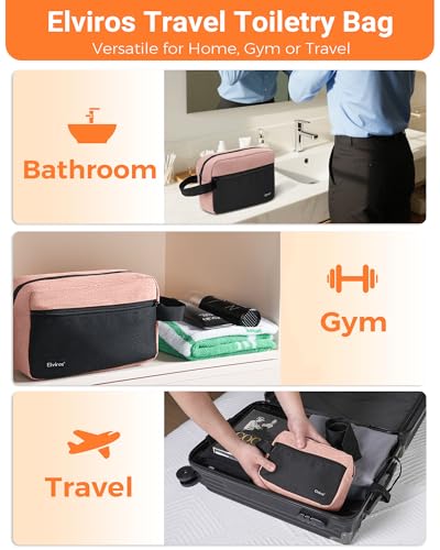 Elviros Hanging Toiletry Bag, Travel Makeup Dopp Kit, Small, Pink & Black - color: Pink&Black, size: Small