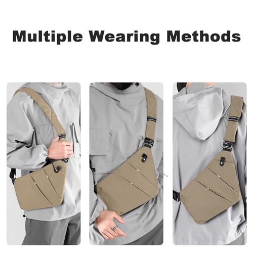 Anti Theft Travel Bag Sling Cross-body Bag Large Capacity - color: Khaki, style: Left Shoulder