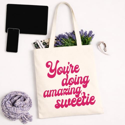 Positive Canvas Tote Bag, Reusable Inspirational Shoulder Bag, Whimsical Carryall for Shopping Commute Beach - color: Inspirational 08