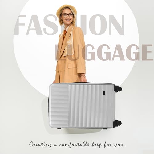 Merax Luggage Sets 5 Piece with Half-opening Hardside Suitcase Set - color: Silver, style: Luggage Set With Top Open 20