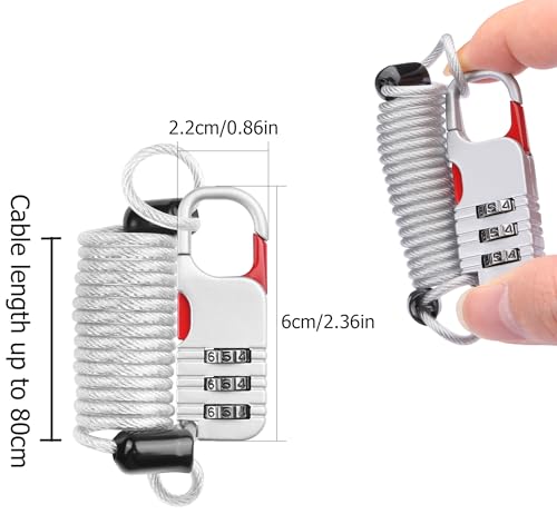 YAODHAOD Luggage Lock,TSA Approved Travel Lock,3 Digit Combination Padlock Spring Cable Lock (80cm) for School Gym Locker, Helmet, Gate, Fence, Luggage,Suitcases (2PCS) (Silver) - color: Silver