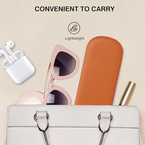 Marvolia Glasses Case Hard Shell Large Eyeglasses Case | PU Leather Protective Cases for Sunglasses Eyeglasses with Cleaning Cloth for Men Women - color: Orange