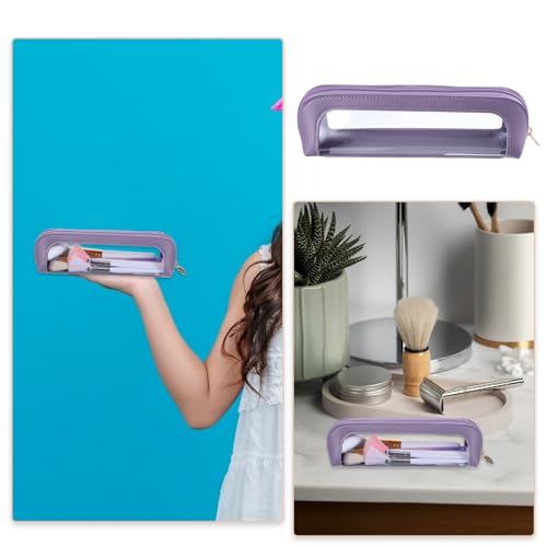 Psyqtsuary Small Clear Makeup Pouch, PU Leather Portable Makeup Brush Bag - color: Dark Purple