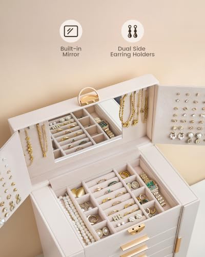 Lolalet Large Jewelry Box, 7-Layer Jewelry Organizer with 6 Drawers -Beige - color: Beige, size: 7-Layer (11.4" W × 6.9" D × 13" H)