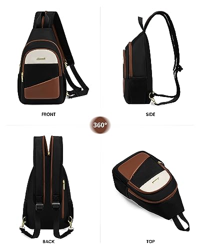 LOVEVOOK Sling Bag for Women, Convertible Sling Backpack Crossbody Bags - color: Brown-white-black