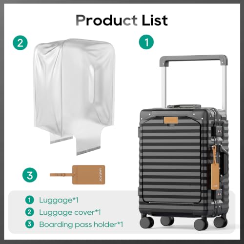Joyway 20 Inch Carry on Luggage with Aluminium Frame and Front Pocket, PC Hardshell Suitcase with USB Port and Cup Holder, 21.5x14.2x9 Airline Approved, Luggage with Spinner Wheels and TSA Lock (Grey) - color: Grey, size: Zipperless Carry On