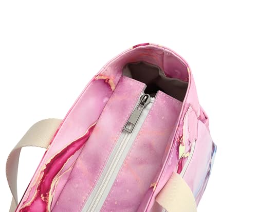 Women Tote Bag With Muti-Pockets,Lightweight Shoulder Bag,Large Capacity Handbag for Travel, Work, Gym - color: Pink Marble
