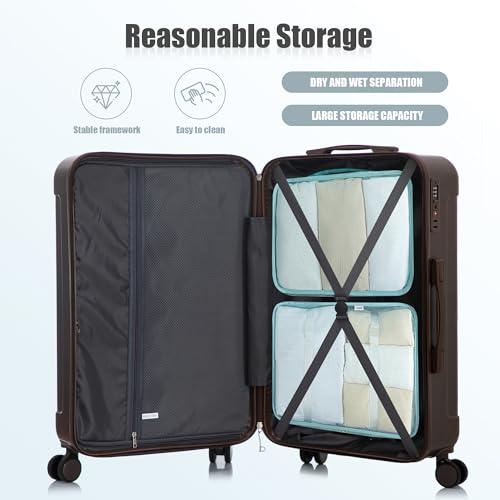 Merax Luggage Sets 3 Piece, Hardside Suitcase Set with Wheel & Lock - color: 1-Brown, style: 20/24/28