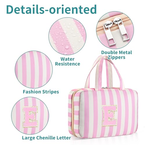 Personalized Travel Hanging Toiletry Bag & Makeup Bag Striped Pink E - color: Striped Pink, size: E