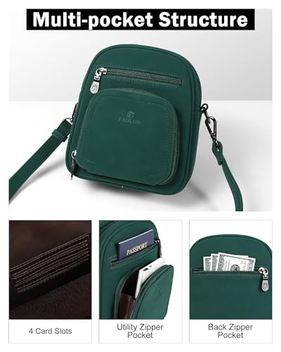 FADEON Small Purses for Women Crossbody Bags, RFID Anti-Theft 4 Card Slots - color: Dark Green Nubuck Style