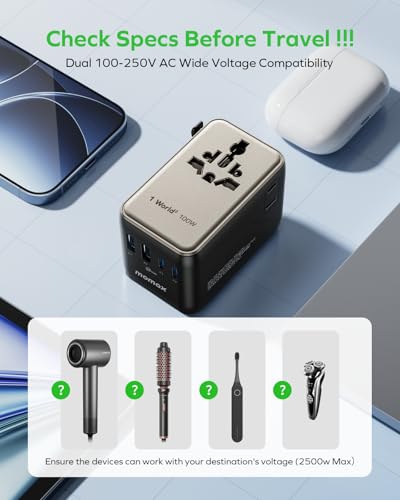 MOMAX 100W Universal Travel Adapter 6-in-1 GaN International Power Adapter - color: Titanium, size: 100W