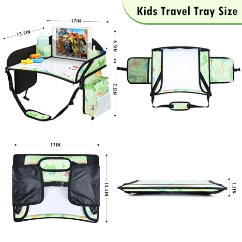 Kids Travel Tray for Toddler Car Seat, Road Trip Activities for Kid - color: 2Pink/Green-3PCS