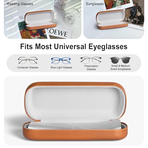 RayLove Glasses Case Hard Shell Eyeglass Case with Cleaning Cloth, PU Leather Protective Eye Glass Cases Fits Most Sunglasses - color: Brown