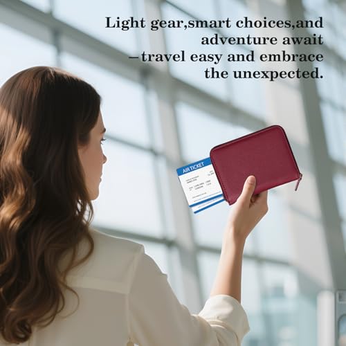 CoBak Passport Holder Cover with Safe Zipper Closure - color: Red