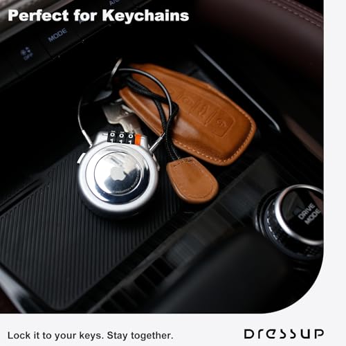 DRESSUP Metal Holder with Combination Lock, Lockable Case for Luggage, Backpack, Suitcase, Stroller & Ski Gear, GPS Tracker Case with Cable Lock Mount (Silver)