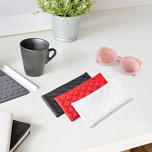 TRIUMPH VISION Eyeglass Case Glasses Case Soft Sunglass Pouch Sleeve 3 Pack - color: Pu Quilted (Black, Red, White)