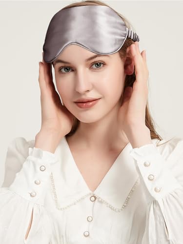 Mulberry Silk Blackout Adjustable Sleep Eye Mask for Men/Women Travel Plane,Taupe - color: Taupe