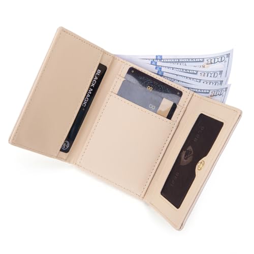 Wallet for Women Small Trifold Wallet RFID Blocking Wallets with ID Window - color: Beige