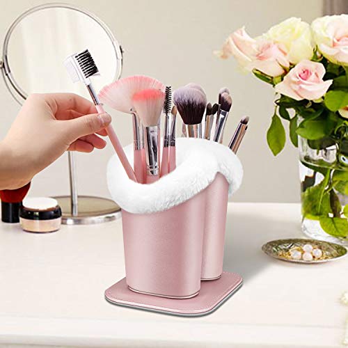FINTIE Plush Lined Double Eyeglasses Holder with Magnetic Base for Desk - color: Rose Gold