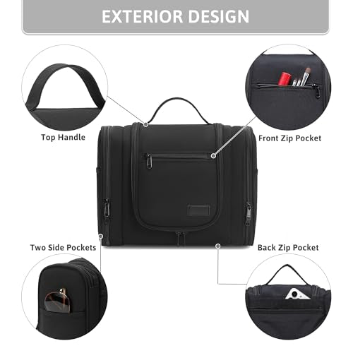 Pearl Angeli Hanging Travel Toiletry Bag for Women, Large Makeup Organizer - color: Black