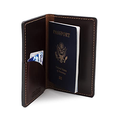 Leather Passport Holder for Men | Made in USA | 3.5" x 5.5" Field Notes Cover | Whiskey Barrel Brown - color: Whiskey Barrel Brown