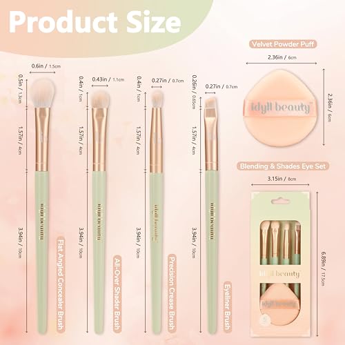 Makeup Brush Set Eyeshadow 5 Pcs, Eye Shadow Brushes for Women With Powder Puff, Fluffy Blending Brush, Crease, Eyeliner Brush Professional, Makeup Artist Set, Vegan & Cruelty Free - size: Eye Makeup Set