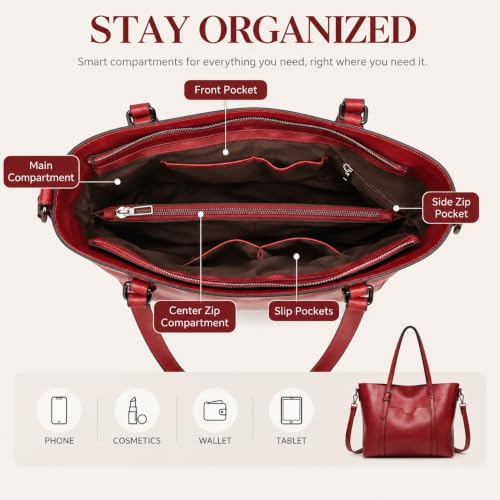 Pahajim Womens PU Leather Tote Handbag Shoulder Purse with Crossbody Strap - color: Red