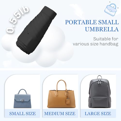 TOPSAIL Mini Umbrella for Travel, UPF 50+ UV Sun & Rain Protection, Compact 6k Folding Pocket Umbrella with Case for Purse, Backpack - color: Black