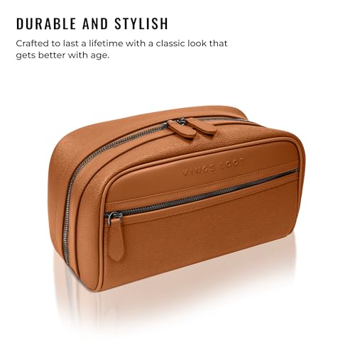 Kings Loot Premium Dopp Kit, Leather Travel Toiletry Bag, Saffron - color: Saffron