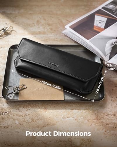 VULKIT Genuine Leather Glasses Case, Magnetic Closure Sunglasses Case, Eye Glasses Cases for Men & Women Spectacle Cases - color: Classic Black