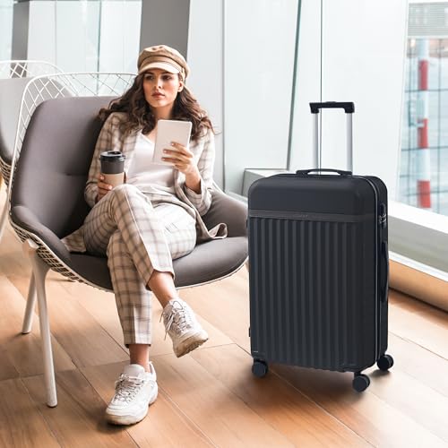 Merax Luggage Sets, Durable Hardshell 3 Piece Suitcase with Bags - color: Black+bag, style: 3-piece Set(20/24/28)