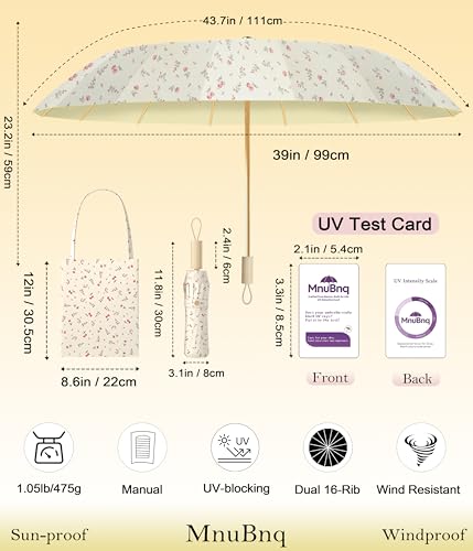 Sun Umbrella UV Protection Cute Windproof Walking Parasol for Women - color: Beige-Outer-Cherry