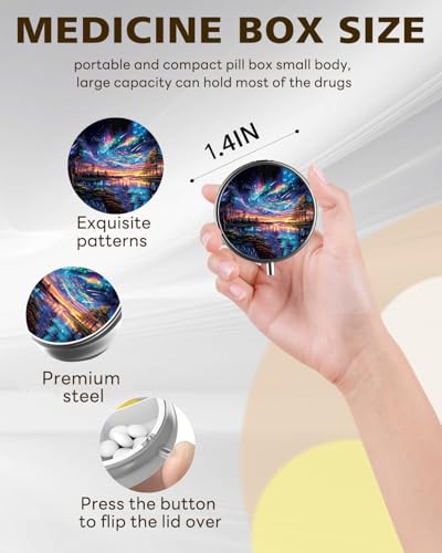 LRITER Pill Case, 3 Compartment Portable Travel Pill Box, Pillbox Organizer - color: Aurora Tree