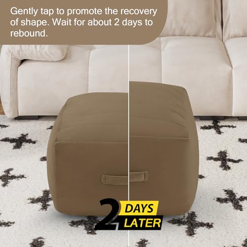 MeMoreCool Square Pouf Ottoman Foot Rest 20x20x15 Inches, Light Coffee - color: Striped Light Coffee