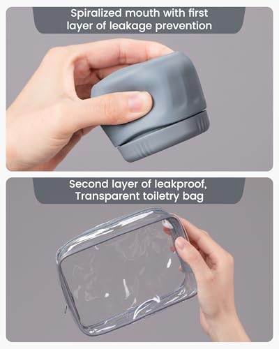 Mrsdry Travel Containers for Toiletries, TSA Approved Travel Size Toiletries 4 Pack, Refillable Containers, With Clear Bag, Leak Proof Silicone Jars, Essentials Creams Jars Carrying Small Items - color: Black Gray, size: 3 Ounce (90ML)