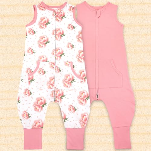 Toddler Sleep Sack with Feet, 2-3T, 2-Pack - color: Floral Rose-solid (2 Pack), size: 2-3T