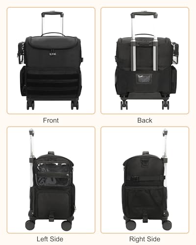 Relavel Rolling Makeup Case, Cosmetology Case on Wheels with 8 Clear Bags, Professional Makeup Artist Set Bags Cosmetic Storage Organizer with Adjustable Dividers, 360° Spinner Wheels, Black - color: Black with 4 small bags
