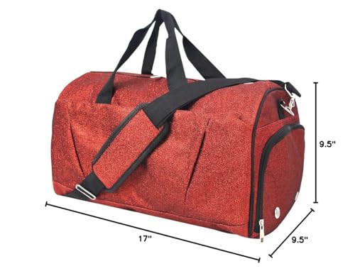NGIL Glitter Duffel Shoe Compartment Carry On Tote (Glitter-Red) - color: Glitter-Red