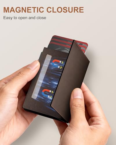 ROYAL KIT Wallet for Men Card Holder: Pop Up Card Case, RFID Blocking, Premium Genuine Leather, Slim, Minimalist, Front Pocket - 14 Card Capacity | ID Window | Cash Slot (Brown) - color: Dark Brown