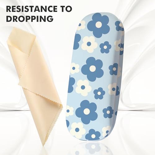 Glasses Case Hard Shell,Portable Protective Eyeglasses Case, Eyeglass Holder Box with Cleaning Cloth, for men women - color: Blue Flower 3