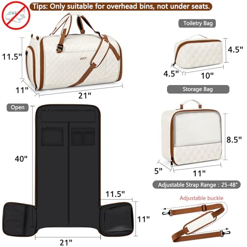 Convertible Garment Bag for Travel, 4-in-1 Backpack for Women Men, 3pcs 50L - color: B-Off White