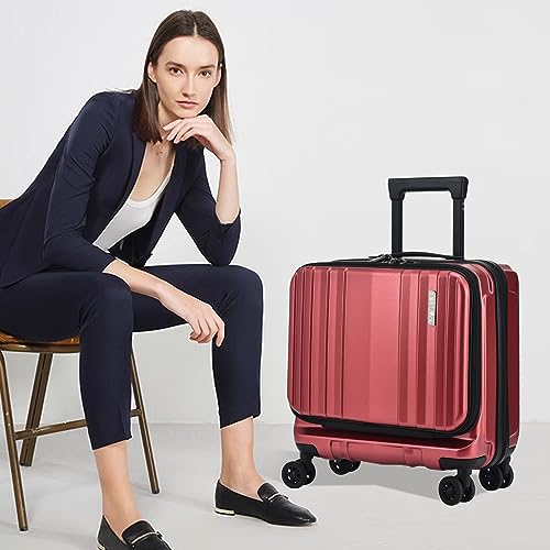 TydeCkare 16" Carry on Luggage with 2 Laptop Compartments, Lightweight Hardshell ABS+PC Suitcase with Dual Control TSA Lock, with YKK Zipper, 4 Spinner Silent Wheels, for Business Travel, Wine Red | Lightweight Hardshell ABS+PC Suitcase with Dual Control