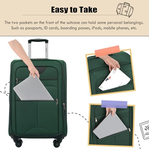 Merax Luggage Set 5 Piece,Expandable Softside Suitcase with Travel Bags - color: Dark Green, size: 22/26/30/DB/TB