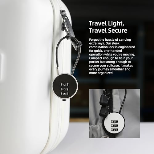 Small Combination Lock for Luggage, Gym Locker, Backpack Bag Zipper, Mini Combo Lock with Code, 5.12 Inch Steel Cable Padlock for Travel Suitcase, Cabinet, Toolbox, Bike, Bicycle Basket - color: Black+White, 2-Pack